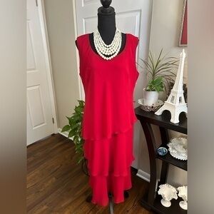 ✨R&M Richards Woman’s Red Formal Dress Layered Design Chiffon Size 16 W
